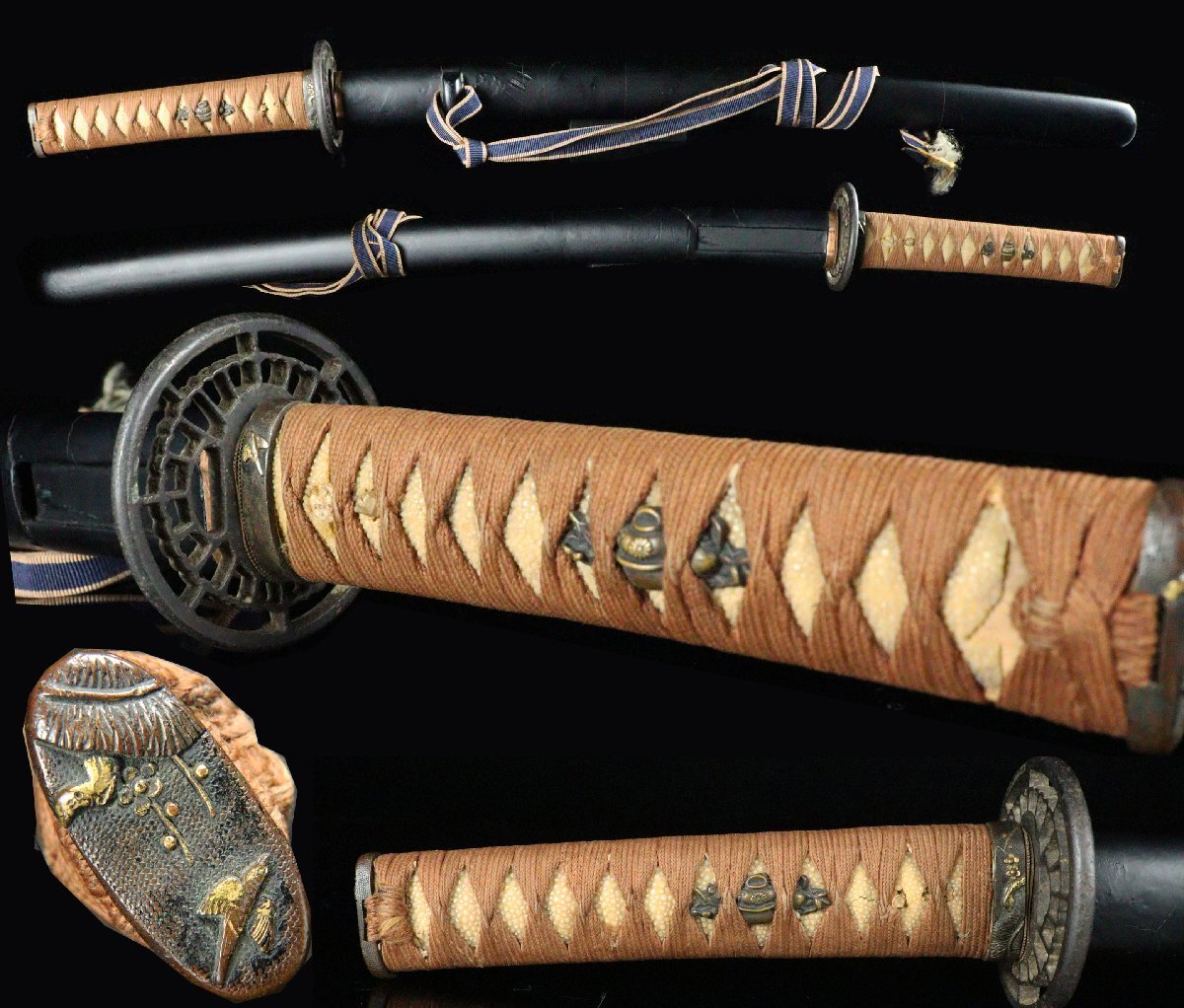 [ASAHI] времена доспехи короткий меч . чёрный краска ножны . кожаная оплетка рисунок золотой ... голова глаз . металлический земля ... гарда меча реквизит меч принадлежности [71182qp]