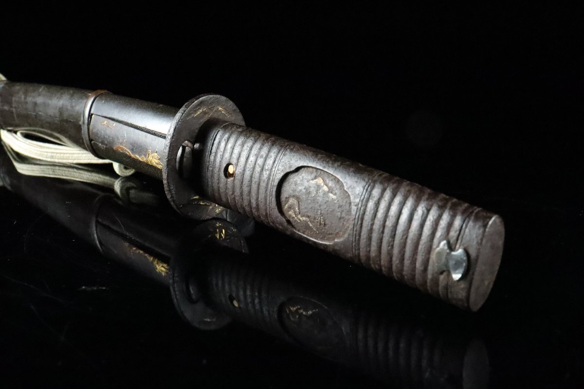 [ASAHI] элемент .... металлический . золотой .. металлические принадлежности один произведение половина длинный меч ..!!. после!! металлический земля рисунок металлический земля гарда меча металлический земля маленький рисунок чёрный краска ножны экстерьер короткий меч меч принадлежности!! [711121ep]