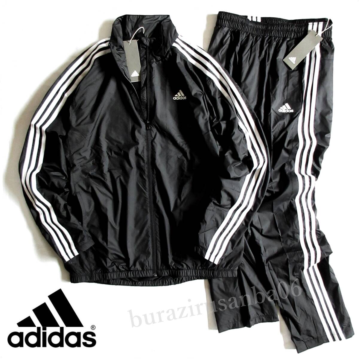メンズ O（XL）未使用 定価1.3万 adidas アディダス 起毛裏地付 ウインドブレーカー 上下セット ジャケット パンツ はっ水 セットアップ 黒_画像1