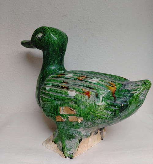 中国唐～宋時代 遼 緑釉や褐釉などが点斑する 遼三彩　鴨形明器　祭器　検　中国美術仏教美術 李朝中国古玩初期伊万里　_画像5