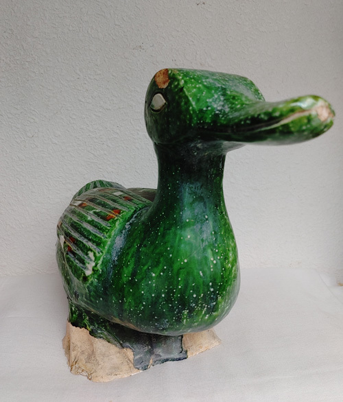 中国唐～宋時代 遼 緑釉や褐釉などが点斑する 遼三彩　鴨形明器　祭器　検　中国美術仏教美術 李朝中国古玩初期伊万里　_画像2