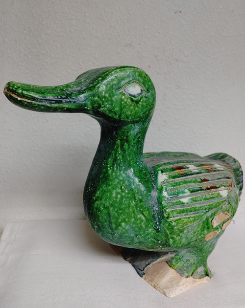 中国唐～宋時代 遼 緑釉や褐釉などが点斑する 遼三彩　鴨形明器　祭器　検　中国美術仏教美術 李朝中国古玩初期伊万里　_画像1