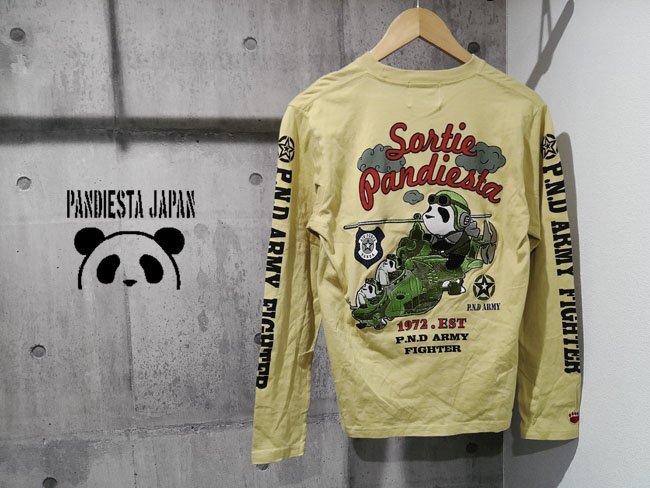 PANDIESTA JAPAN パンディエスタ ジャパン 熊猫 アーミーファイター ロングTシャツ S/戦闘機 パンダ 刺繍 ロンTee/メンズ/598053_画像1