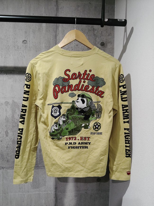 PANDIESTA JAPAN パンディエスタ ジャパン 熊猫 アーミーファイター ロングTシャツ S/戦闘機 パンダ 刺繍 ロンTee/メンズ/598053_画像3