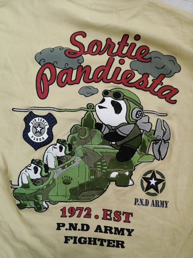 PANDIESTA JAPAN パンディエスタ ジャパン 熊猫 アーミーファイター ロングTシャツ S/戦闘機 パンダ 刺繍 ロンTee/メンズ/598053_画像6