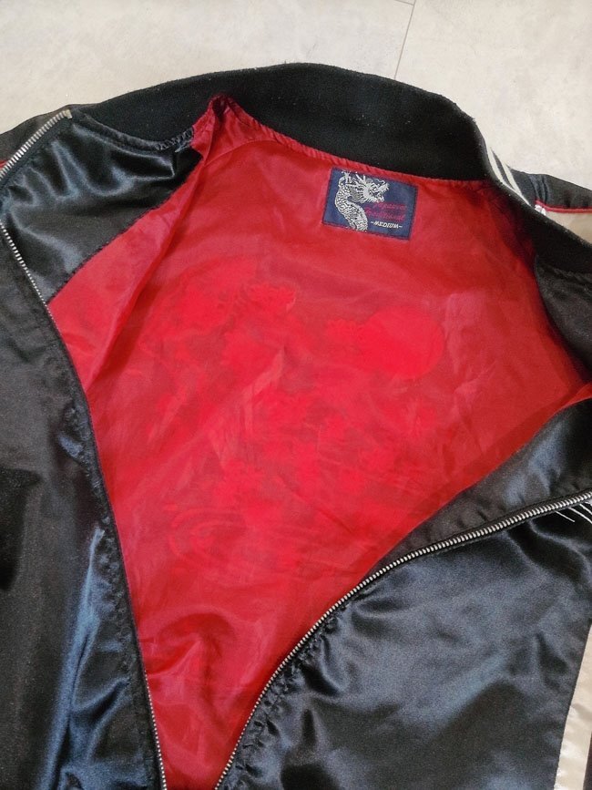 JAPANESE TRADITIONAL ジャパニーズ トラディショナル/月夜鯉 和柄 刺繍 スカジャン M/鯉 桜 満月 スーベニアジャケット/メンズ_画像8