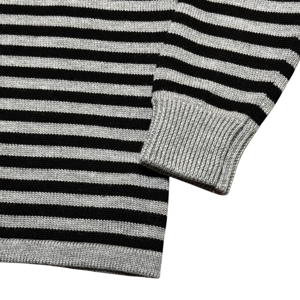 【新品未使用・美品】BAFY バフィー ミドルゲージ クルーネックニット ウール ボーダー ブラック×グレー 46_画像4