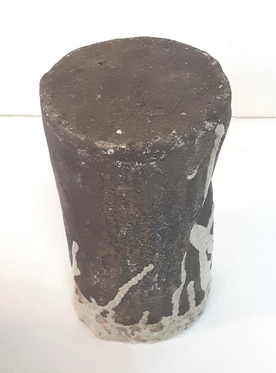 花瓶 花器 茶に白の模様 口径8.5cm 幅10.5ｘ奥行き9.5ｘ高さ16.5cm 中古 102010 ☆_画像7