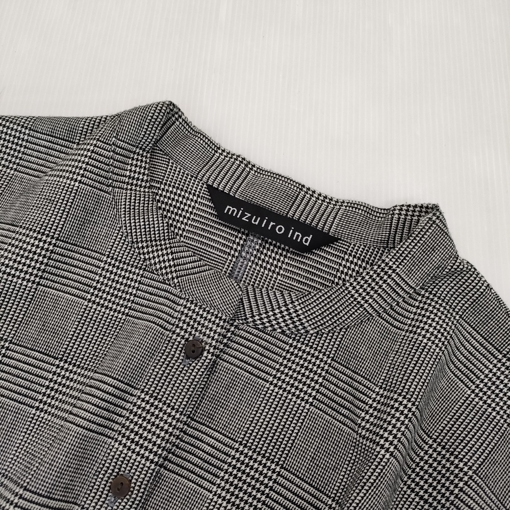 mizuiro-ind プルオーバー グレンチェック 長袖 シャツワンピース ウール混 チュニック ブラック ホワイト ミズイロインド 5-1021M 266457_画像3