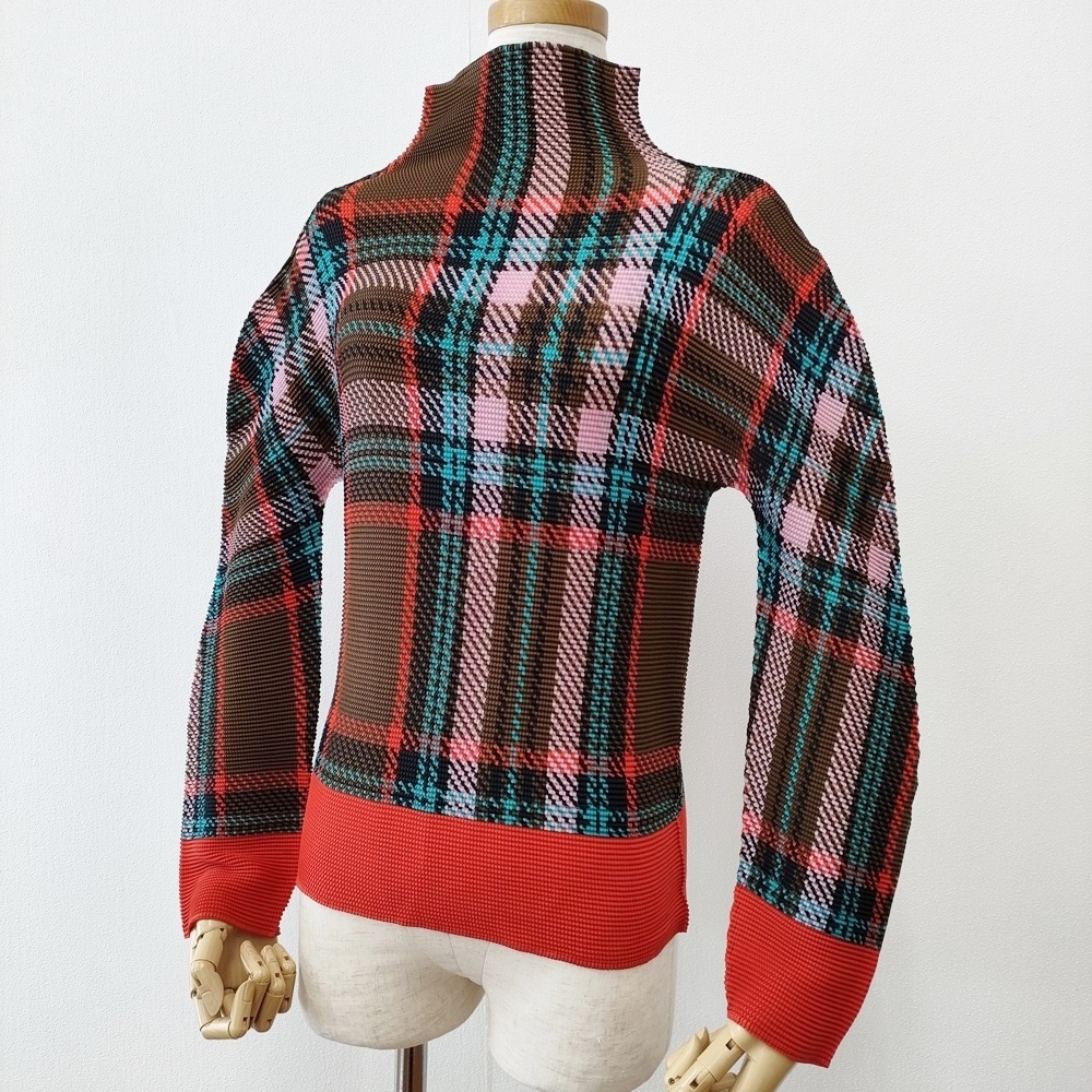 me ISSEY MIYAKE TARTAN CHECK TOP MI33FJ791 長袖Ｔシャツ カットソー ロンＴ レッド ブラウン ミー イッセイミヤケ 5-1021M 261688_画像1