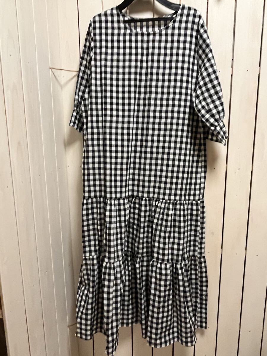 ★新品★未使用品 6分袖ワンピース 黒×ギンガムチェック フリーサイズ(オーバーサイズ)大きなサイズ_画像1