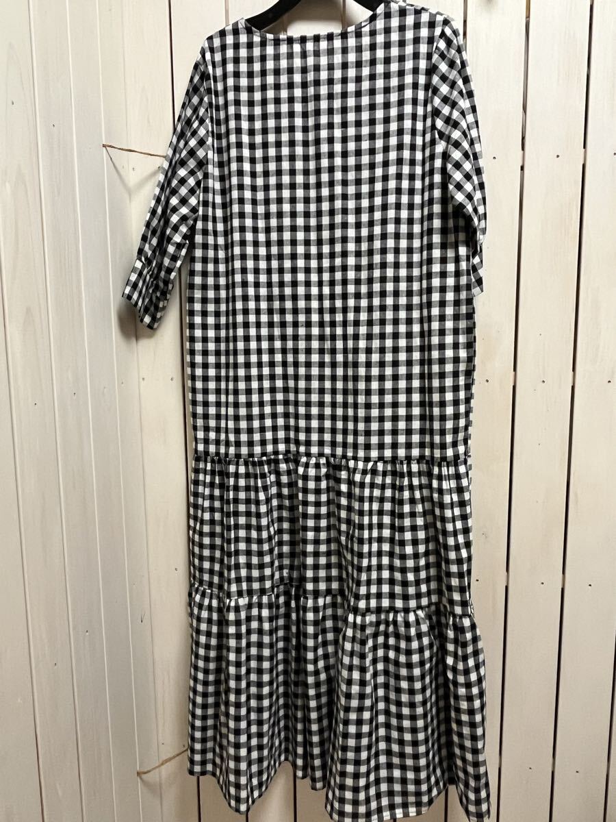 ★新品★未使用品 6分袖ワンピース 黒×ギンガムチェック フリーサイズ(オーバーサイズ)大きなサイズ_画像4