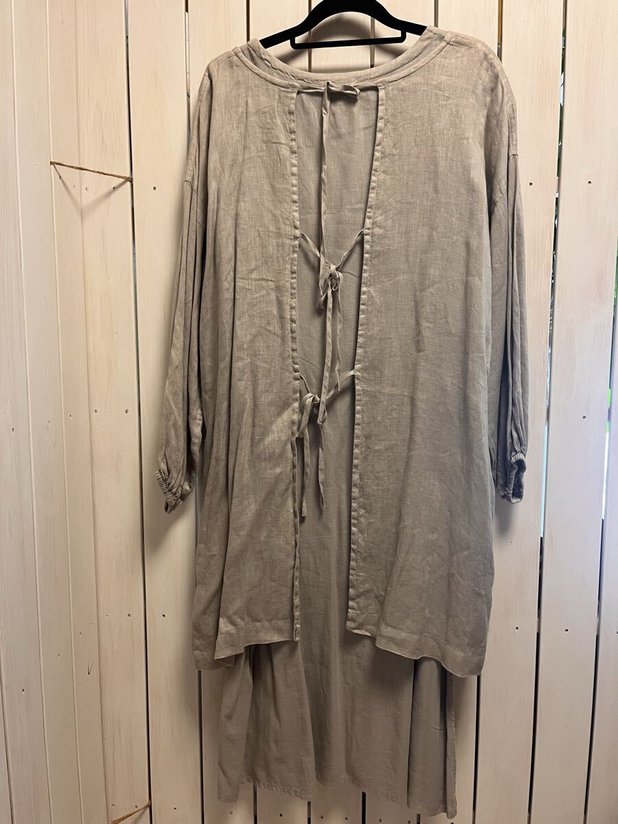 ★a'koloni(アラクリィティーコロニー)★ワンピース+前後着ブラウスセット 薄いグレー系 麻100%+綿麻 FREEサイズ_画像1