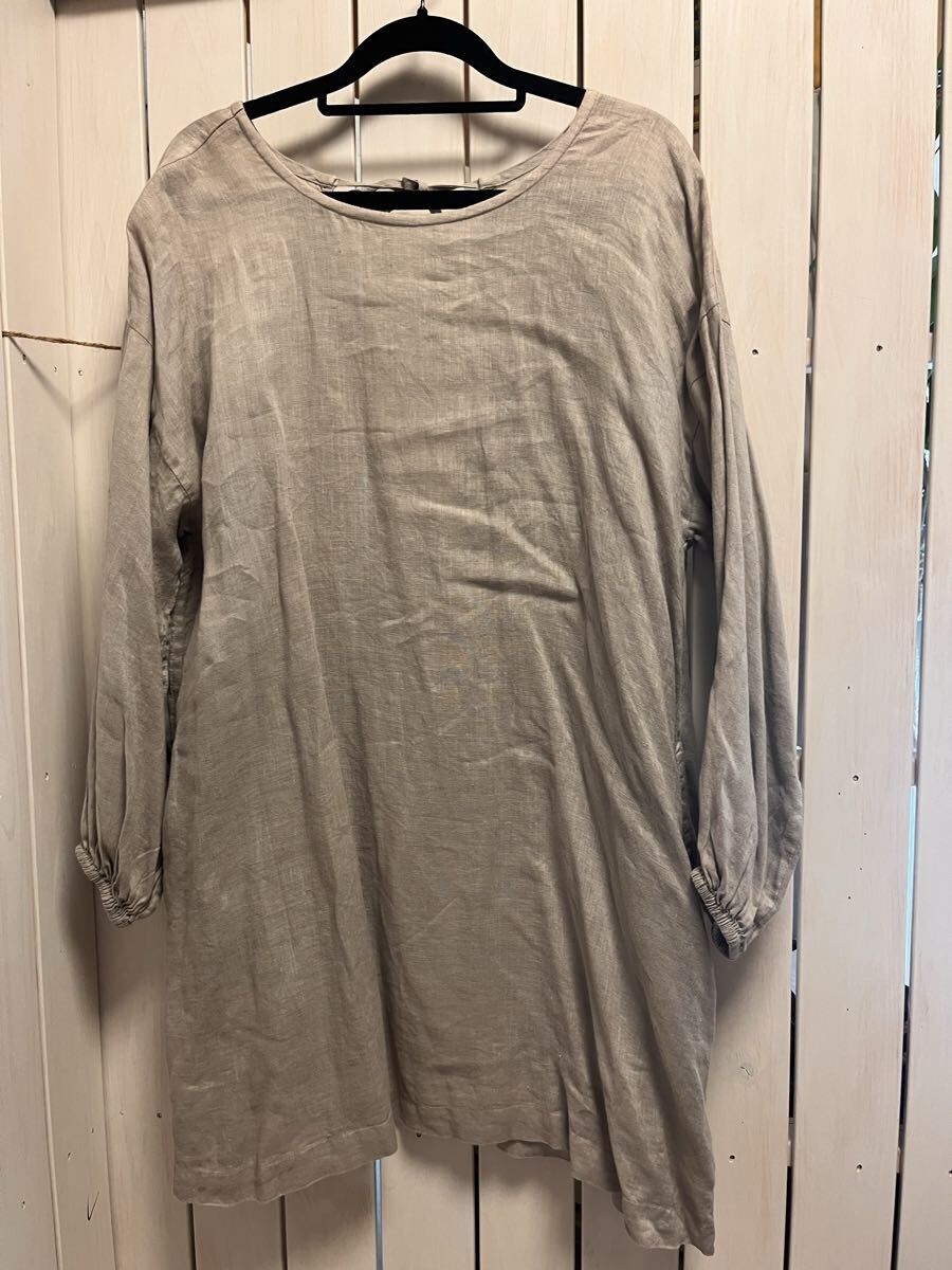 ★a'koloni(アラクリィティーコロニー)★ワンピース+前後着ブラウスセット 薄いグレー系 麻100%+綿麻 FREEサイズ_画像5