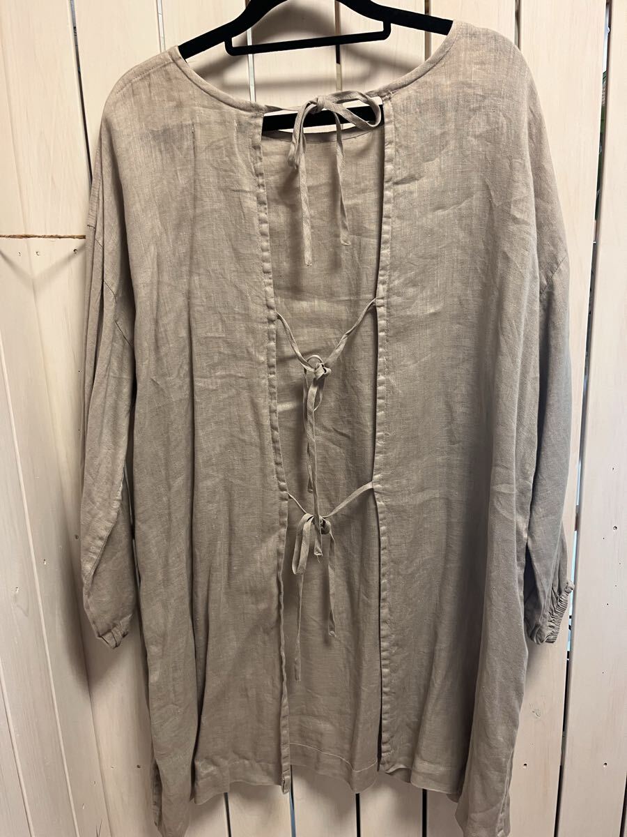★a'koloni(アラクリィティーコロニー)★ワンピース+前後着ブラウスセット 薄いグレー系 麻100%+綿麻 FREEサイズ_画像10