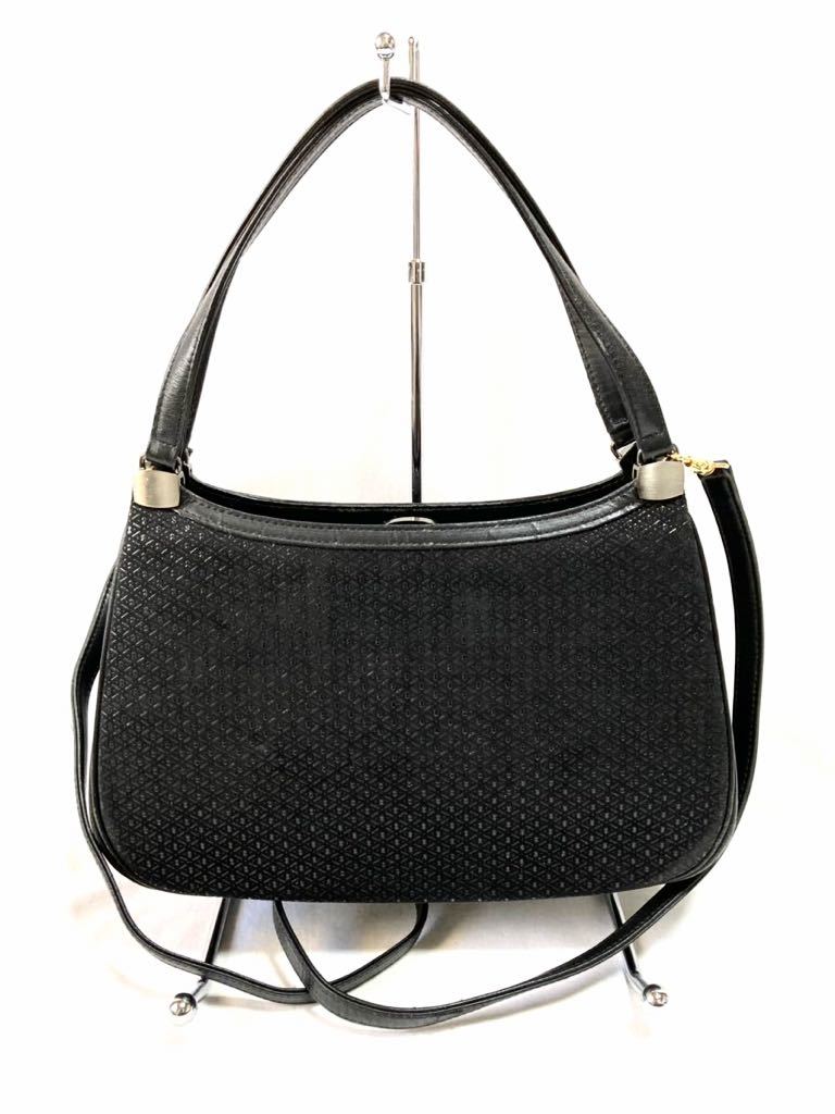 日本伝統工芸 印傳屋 印伝 漆付け 鹿革 がま口式　2way ショルダーバッグ 瓢箪柄 黒_画像2