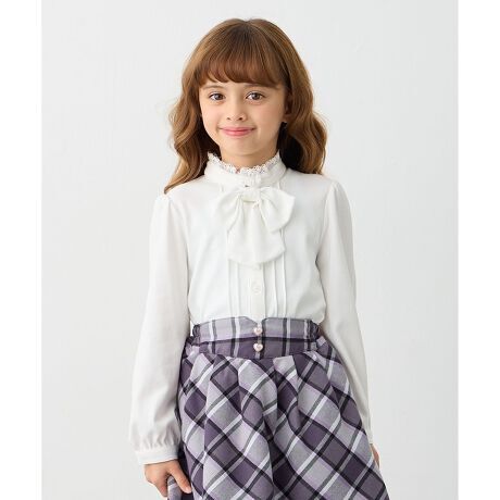 99 新品 ￥3800 組曲 anyFAM 2ways リボンタイ付き フォーマル 長袖シャツ 長袖ブラウス 130cm 子供用 女の子 白 ホワイト リボン_画像1