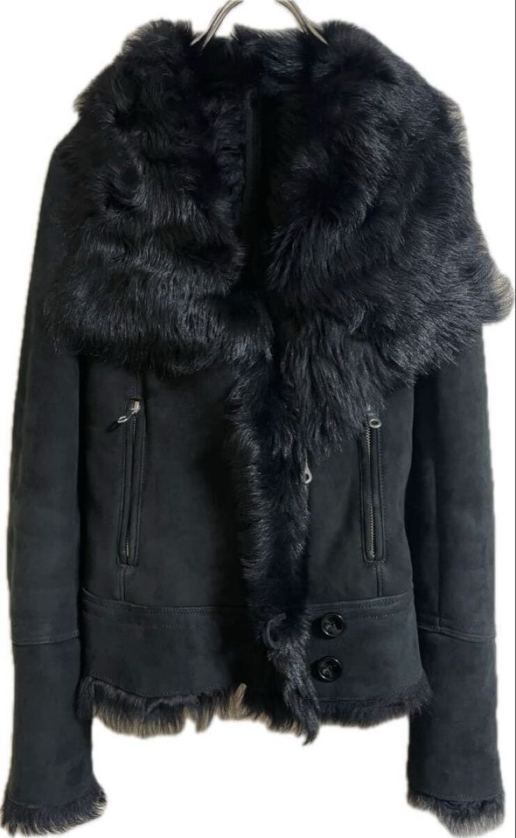 sheepskin Leather fur gimmick jacket coat archive japanese label 00's y2k ムートン ファー ギミック ライダース ジャケット コート _画像2
