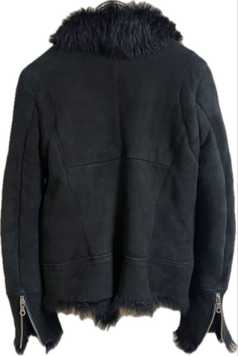 sheepskin Leather fur gimmick jacket coat archive japanese label 00's y2k ムートン ファー ギミック ライダース ジャケット コート _画像4