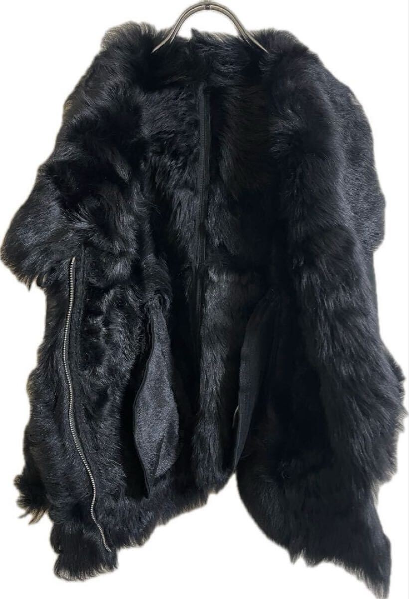 sheepskin Leather fur gimmick jacket coat archive japanese label 00's y2k ムートン ファー ギミック ライダース ジャケット コート _画像6
