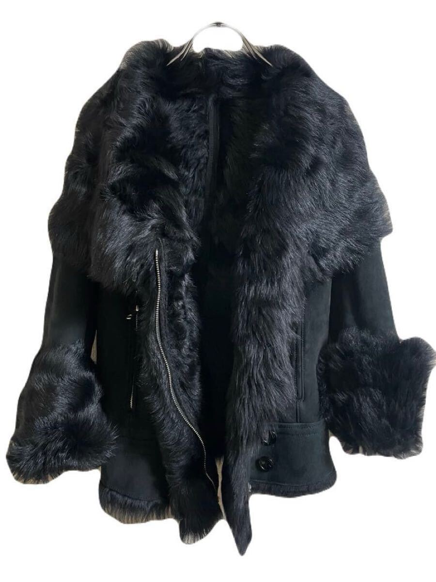 sheepskin Leather fur gimmick jacket coat archive japanese label 00's y2k ムートン ファー ギミック ライダース ジャケット コート _画像1