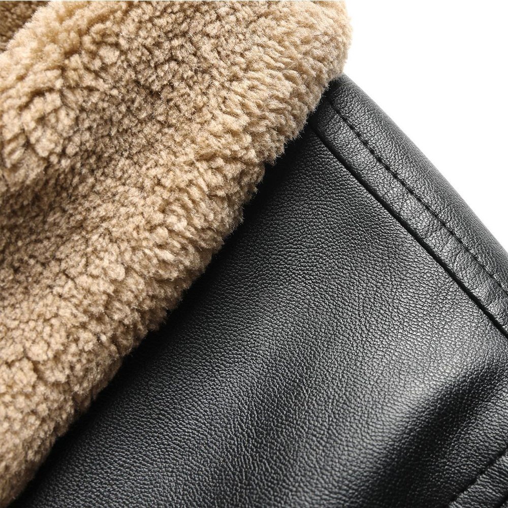 ジャケット◆イタリア製 メンズ レザー ジャケット フォックスファー内蔵 裏起毛 襟付き 冬用 保温 防風 軽量 柔らか M/46 fz118_画像4