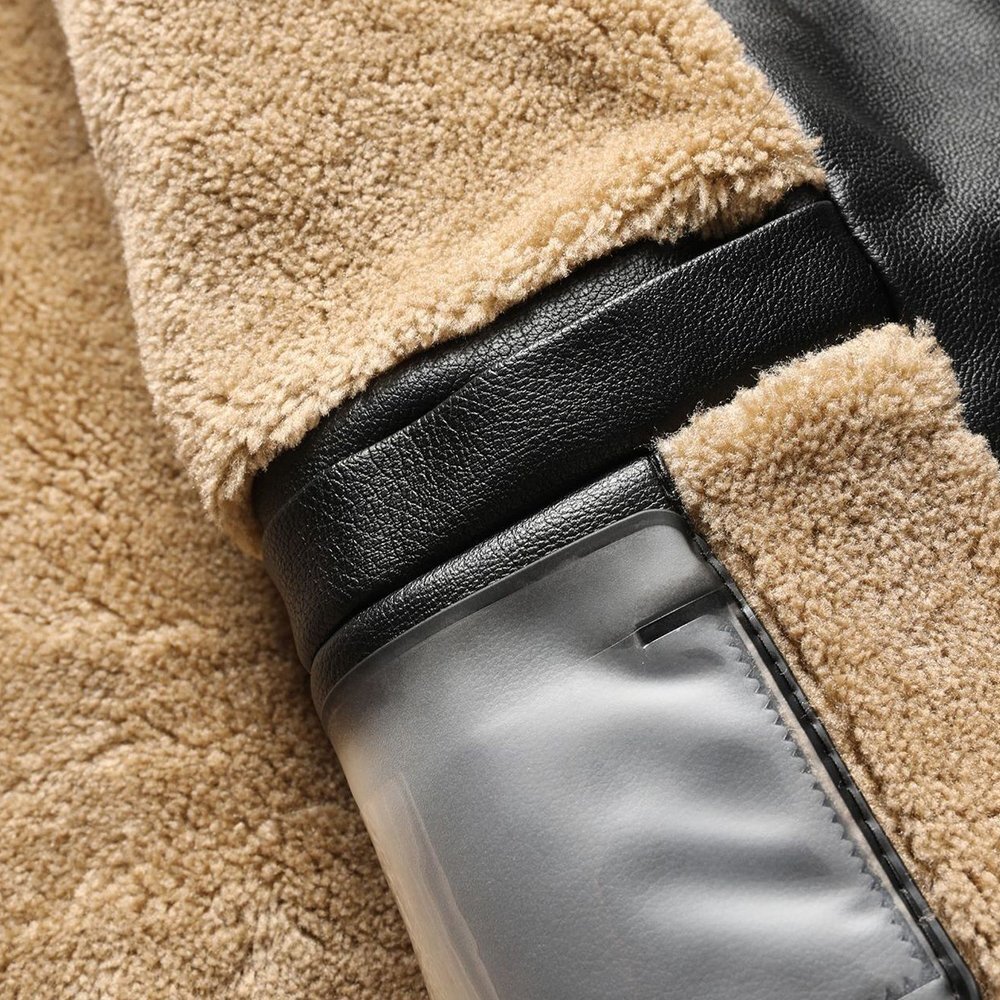 ジャケット◆イタリア製 メンズ レザー ジャケット フォックスファー内蔵 裏起毛 襟付き 冬用 保温 防風 軽量 柔らか M/46 fz118_画像5