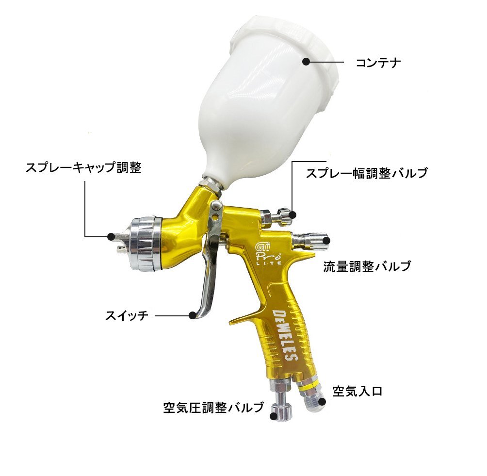 新入荷 プロ用 エアスプレーガン カー塗装 スプレーガン DIY 軽量472g 1.3mmノズル 分解簡単 重力式 各種塗装作業に 自動車補修専用 hw1248_画像2