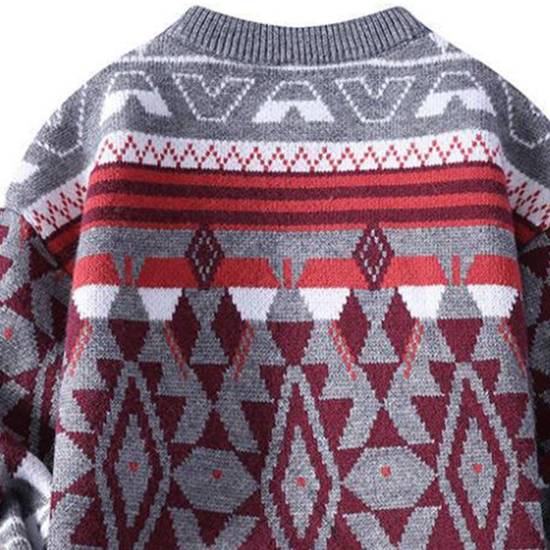 新作 個性◆イタリア製 メンズ ニット セーター 幅広いシルエット 丸首 ウール混紡 提花柄 秋冬 個性 ファッション XL/50 fz125_画像8