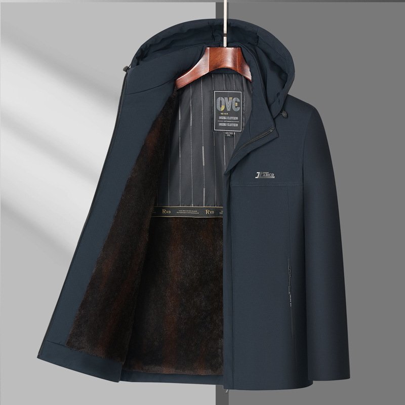 高級◆イタリア製 メンズ 中綿コート ビジネス 防風 保温 フード脱着式 裏起毛 秋冬用 アウター 2XL/52 fz135_画像1