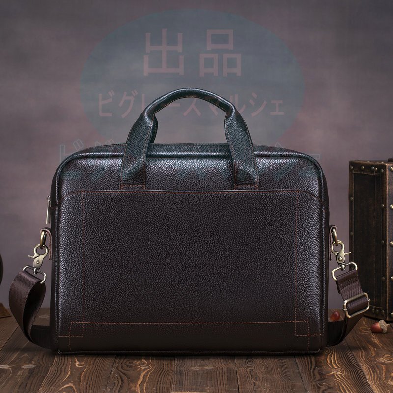 新品◆本革メンズ ビジネスバッグ 高級牛革 手提げ 通勤用 PC対応 14インチ収納 上質デザイン hw1415_画像1