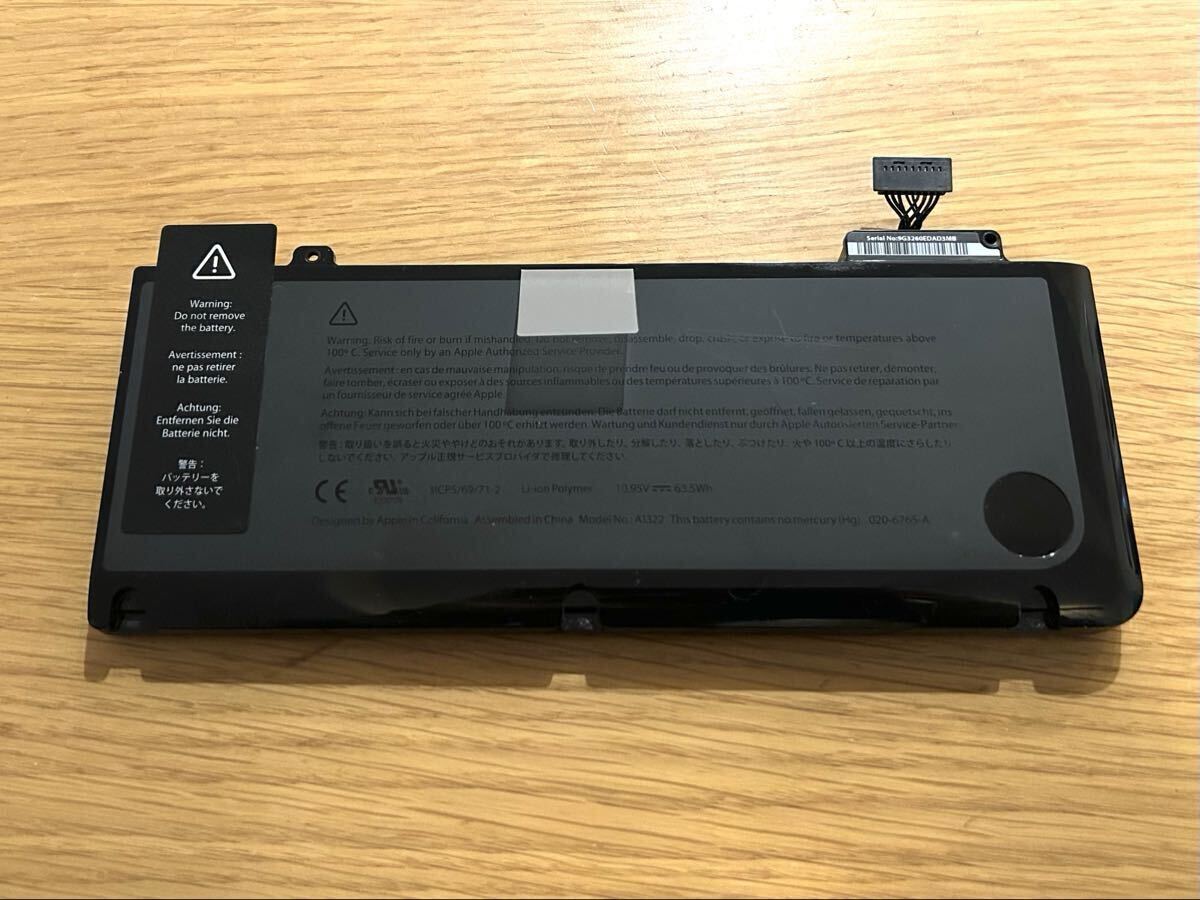 充放電少約 31回 大容量 約5240mAh Apple純正バッテリー 動作良好 MacBook Pro 13 inch 2009 2010 2011 2012 A1278(型番A1322)の画像1
