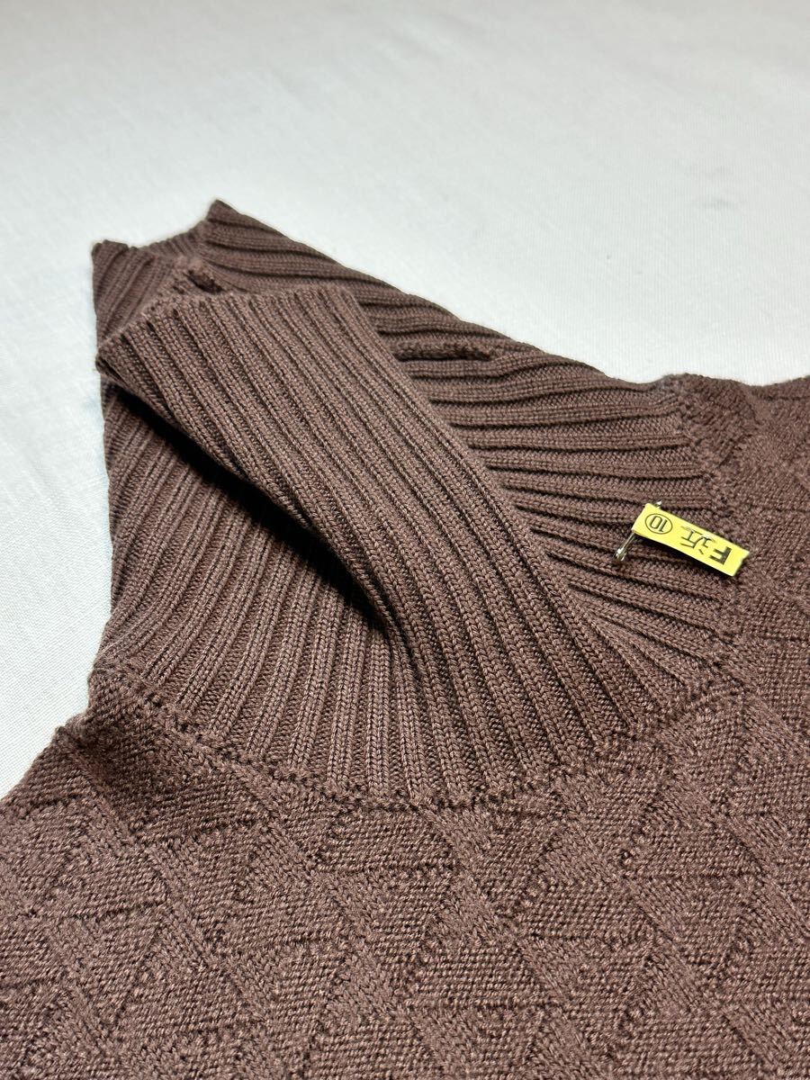 【クリーニング済】DRUMOHRドルモア イタリア製 ダークブラウンウール タートルネックセーター48M リブ編みタートルニット_画像3