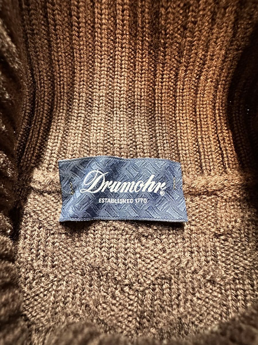 【クリーニング済】DRUMOHRドルモア イタリア製 ダークブラウンウール タートルネックセーター48M リブ編みタートルニット_画像4