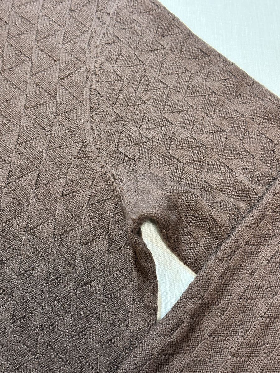 【クリーニング済】DRUMOHRドルモア イタリア製 ダークブラウンウール タートルネックセーター48M リブ編みタートルニット_画像7