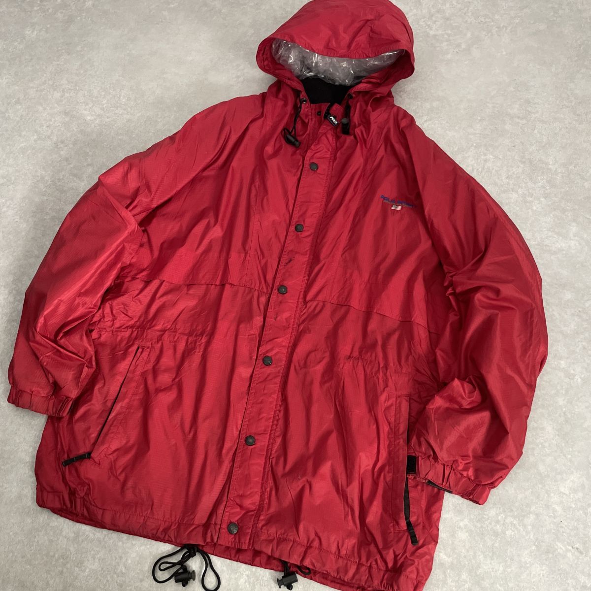 90`s~●POLO SPORT●RALPH LAUREN●Lサイズ●ヴィンテージ リップストップ ロゴ 刺繍 フリース 裏地 ナイロンパーカ●ラルフローレン_画像2