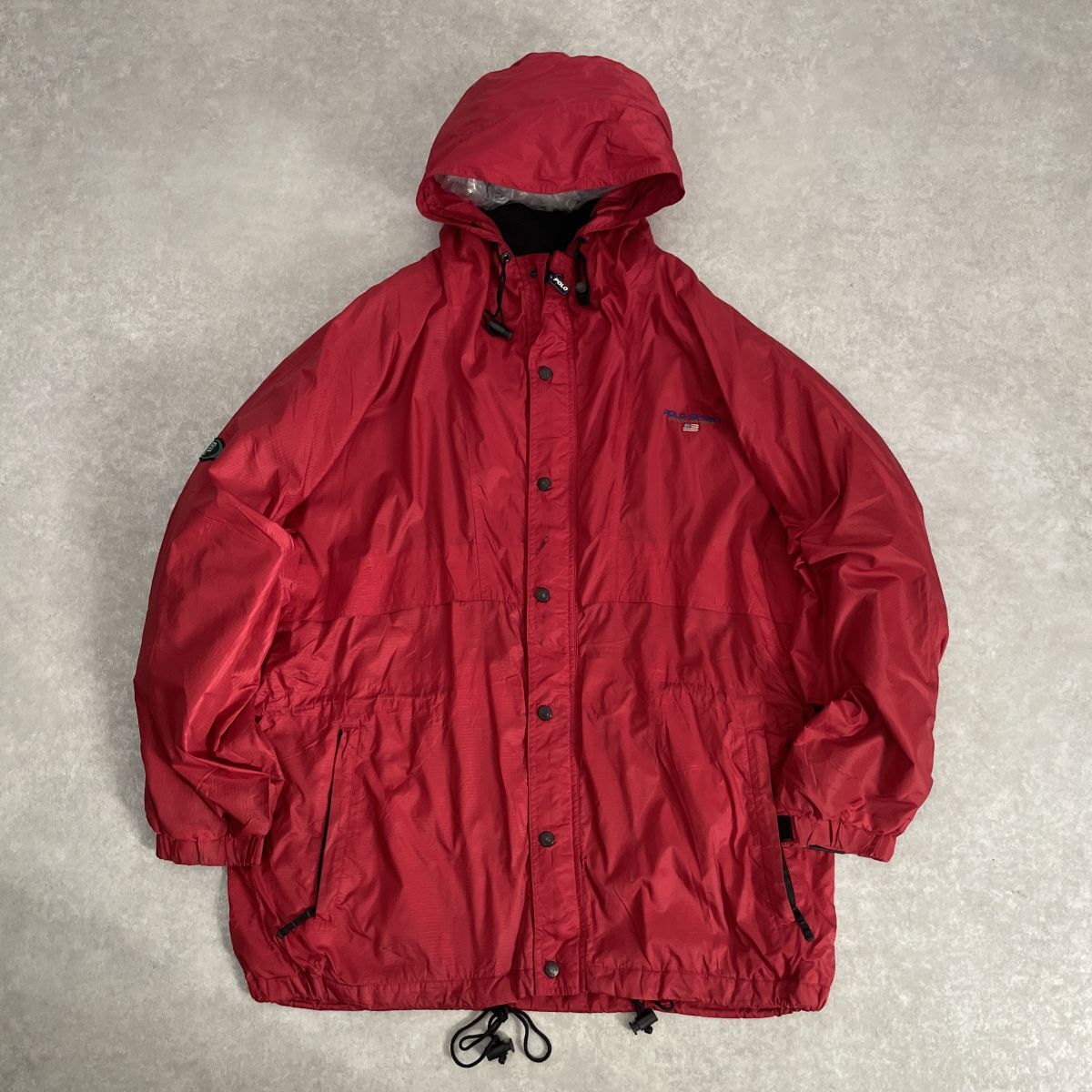 90`s~●POLO SPORT●RALPH LAUREN●Lサイズ●ヴィンテージ リップストップ ロゴ 刺繍 フリース 裏地 ナイロンパーカ●ラルフローレン_画像3