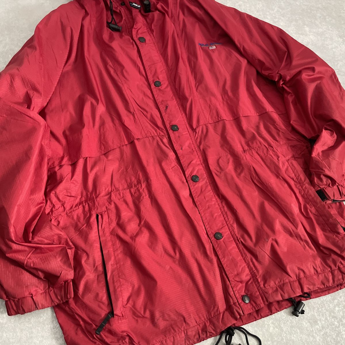 90`s~●POLO SPORT●RALPH LAUREN●Lサイズ●ヴィンテージ リップストップ ロゴ 刺繍 フリース 裏地 ナイロンパーカ●ラルフローレン_画像4