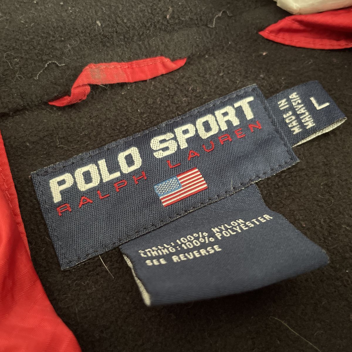 90`s~●POLO SPORT●RALPH LAUREN●Lサイズ●ヴィンテージ リップストップ ロゴ 刺繍 フリース 裏地 ナイロンパーカ●ラルフローレン_画像6