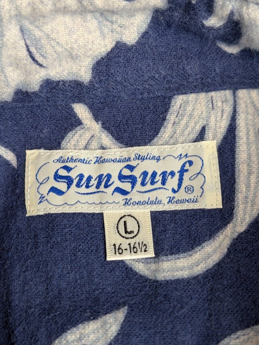 SUN SURF サンサーフ 長袖 フランネル プルオーバー ボタンダウン アロハ シャツ Lサイズ ココナッツ三つ穴ボタン パイナップル_画像3