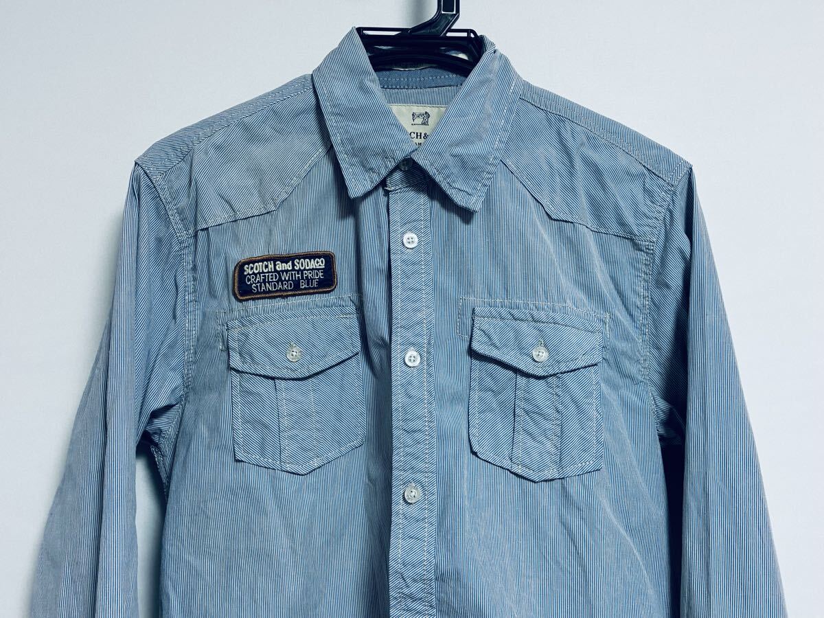 Scotch & Soda スコッチアンドソーダ 長袖ワークシャツ ストライプ　刺繍　エンブレム_画像1