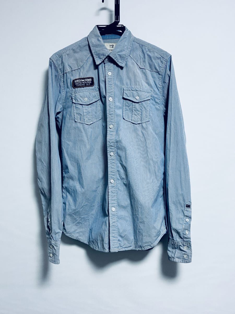 Scotch & Soda スコッチアンドソーダ 長袖ワークシャツ ストライプ　刺繍　エンブレム_画像2