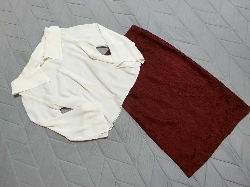 キャンペーン中★詳細は自己紹介文です★g73★清楚美人セット★チェーンが格好良いカットソー＆レーススリットタイト_画像2