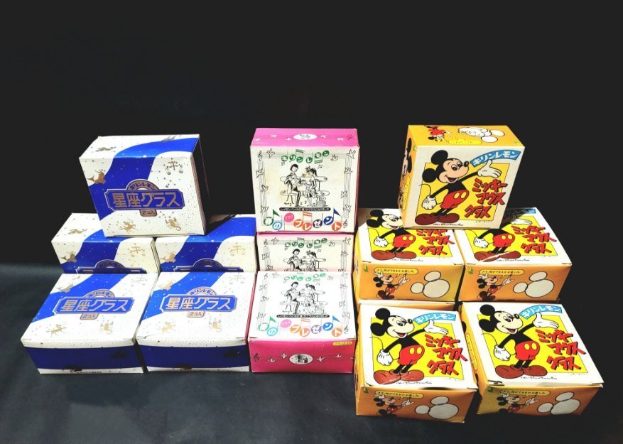 ◆非売品◆ キリンレモン ペアグラス 大量まとめ 15組セット ミッキーミニー 星座 レイモンペイネ レトロ感 昭和　当時物_画像1