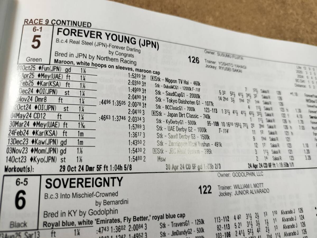 送料無料 アルジーヌ 競馬 2025 米ブリーダーズカップマイル 現地単勝馬券 レープロ付 デットーリ米最終騎乗 ロードHC フォーエバーヤング_画像6