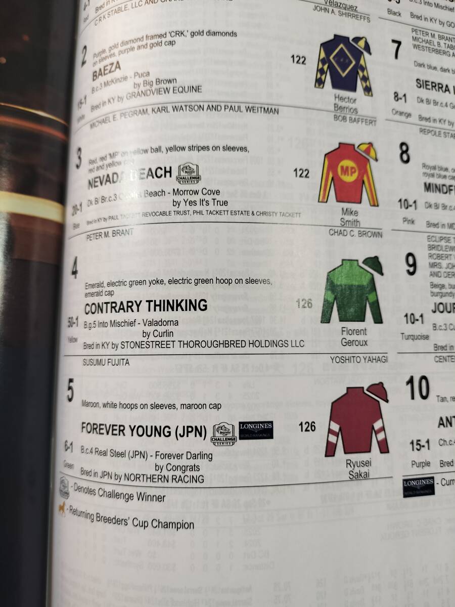 送料無料 アルジーヌ 競馬 2025 米ブリーダーズカップマイル 現地単勝馬券 レープロ付 デットーリ米最終騎乗 ロードHC フォーエバーヤング_画像5