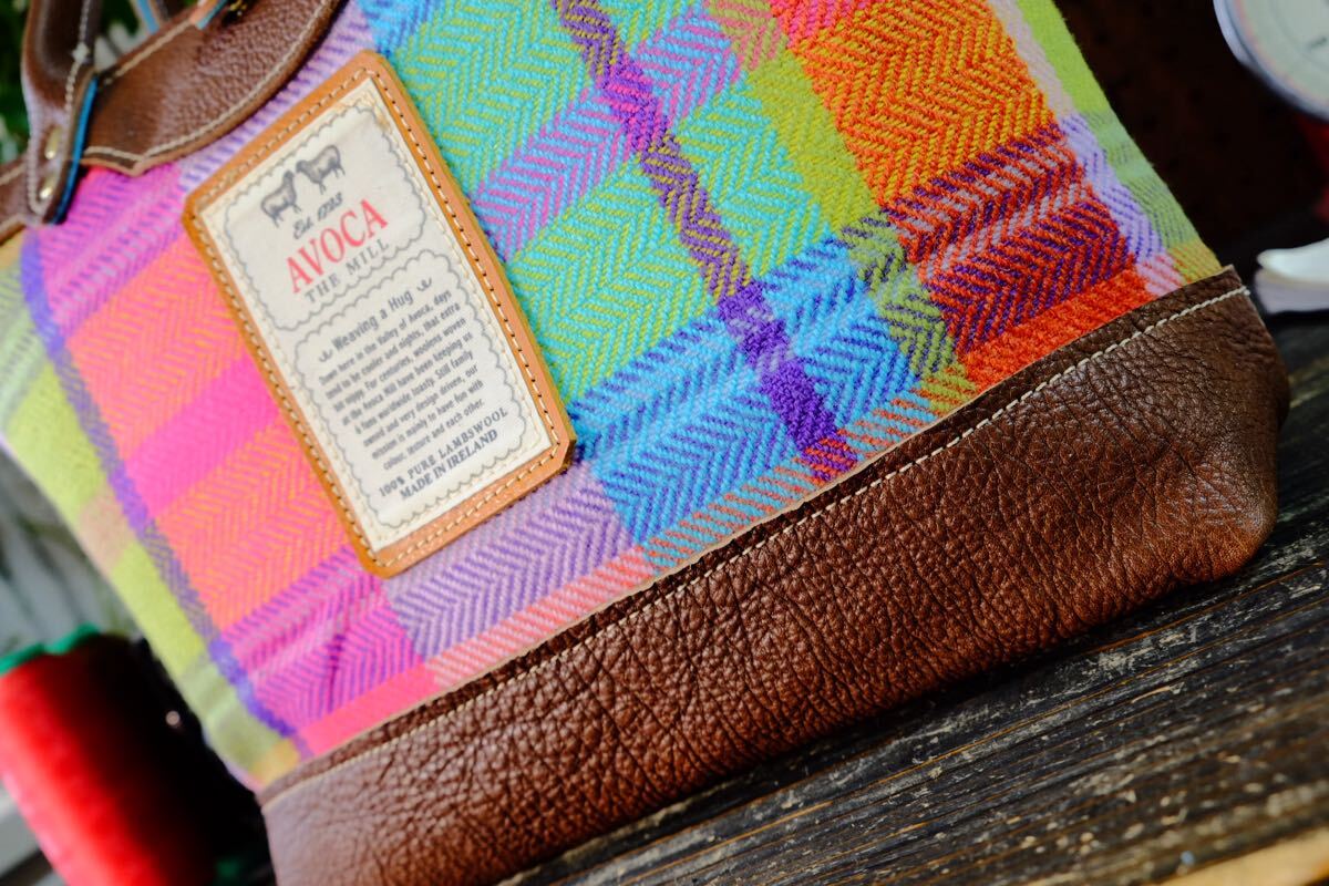 ◆AVOCA マルチシュリンク牛革トートバッグ　大容量ポケット　ハリスツイード好きに　日本製帆布ハンドメイドブラウンクリスマス秋冬_画像7