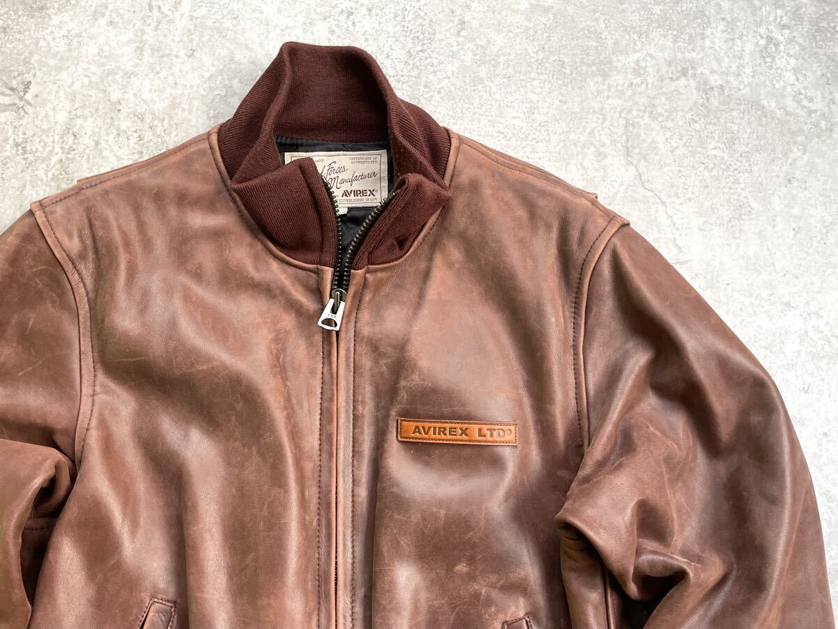 AVIREX アヴィレックス レザー カウタンカース ジャケット L 胸タグ ブラウン フライト 牛革 ミリタリー 上野商会 USA オールド ビンテージ_画像8