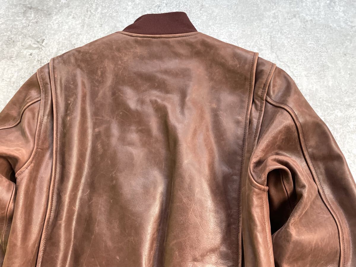 AVIREX アヴィレックス レザー カウタンカース ジャケット L 胸タグ ブラウン フライト 牛革 ミリタリー 上野商会 USA オールド ビンテージ_画像9