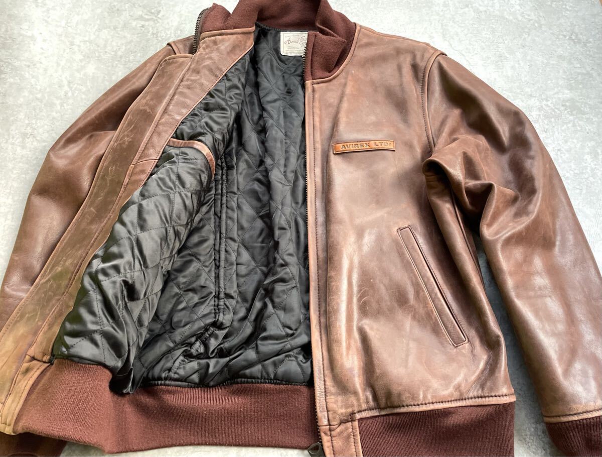 AVIREX アヴィレックス レザー カウタンカース ジャケット L 胸タグ ブラウン フライト 牛革 ミリタリー 上野商会 USA オールド ビンテージ_画像7